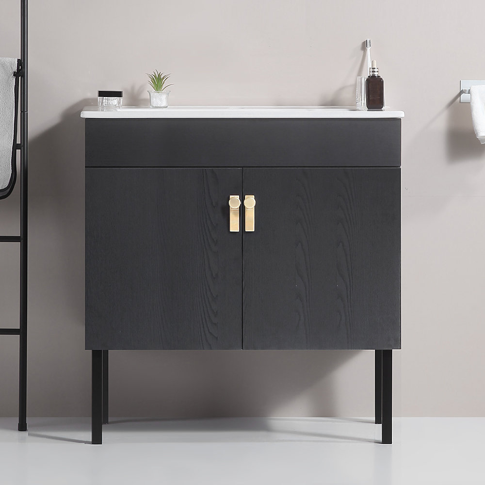Ebern Designs 30" Bathroom Vanity with Metal Leg Black | Wayfair